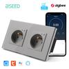 BSEED French Zigbee Socket Wall Smart Sockets Power Monitor Function Tuya Smart Life Google Alexa Voice Control Glass Panel 16A