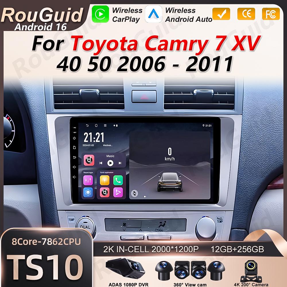 Android 16 Car Radio Auto For Toyota Camry 7 XV 40 50 2006 2007 2008 2009 2010 2011 Video Multimedia Player Carplay Wireless BT
