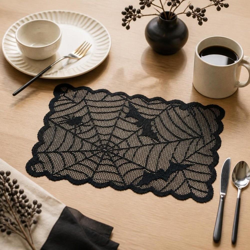 Gothic Style Halloween Placemats Skeleton Bat Table Napkins Durable Dining Mat Dining Table