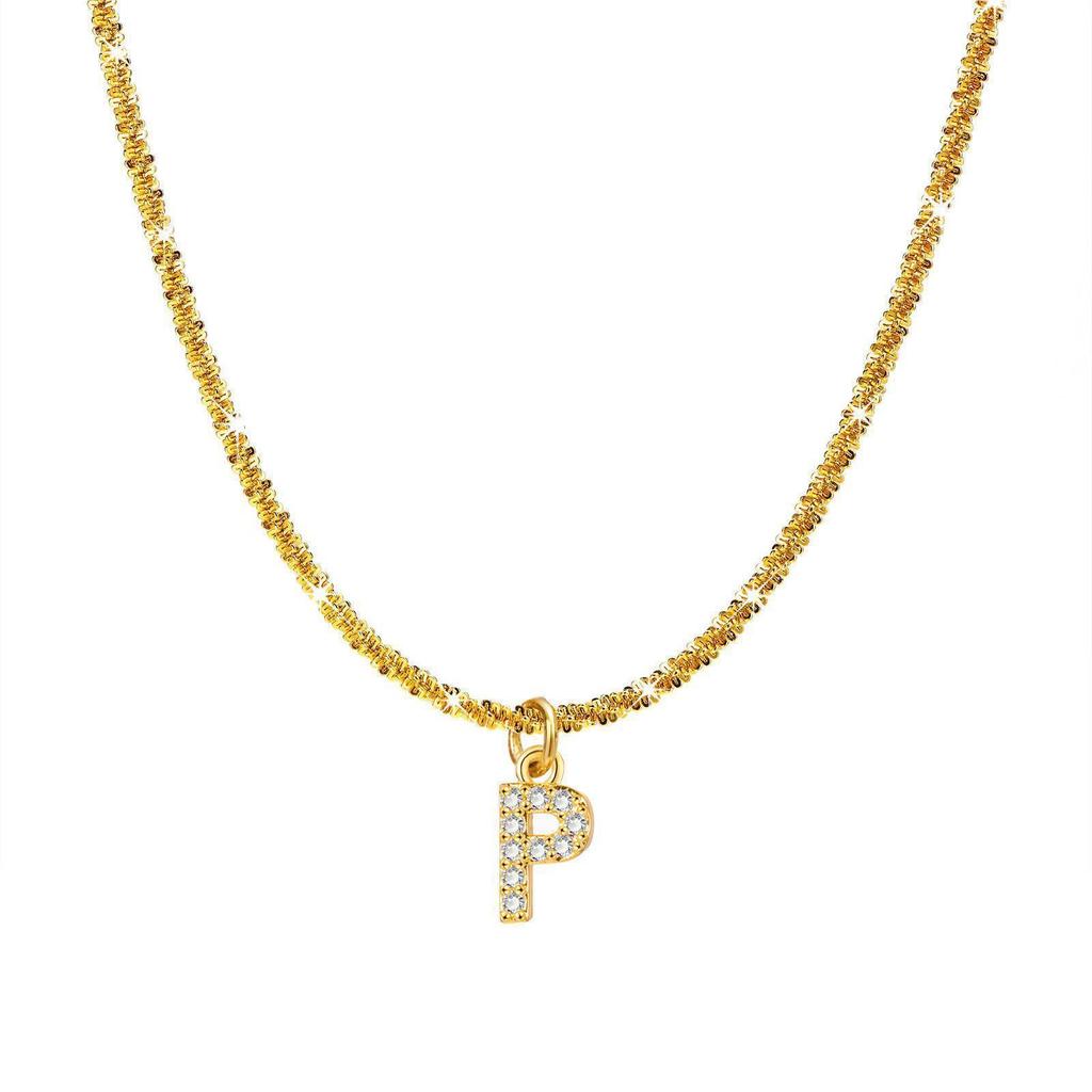 European and American Wind Titanium Steel Sparkling Necklace Women Inlaid with Zirconium 26 English Letters Pendant Collarbone Chain Girls High Sense