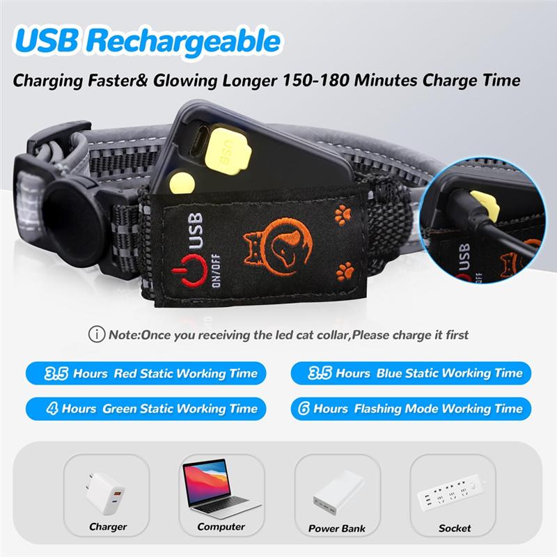 Cat Collar With Remote, Rechargeable Waterproof LED Light For Night, Dog For Night Walking Accessories
