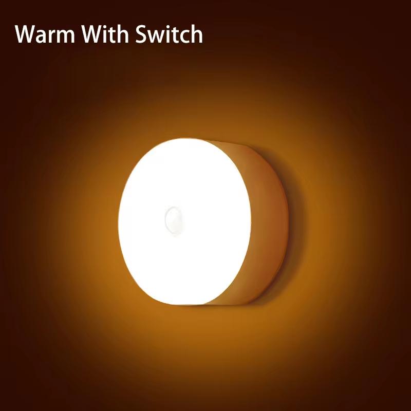 Свет с датчиком движения, светодиодный USB-ночник, круглый платяной светильник для спальни, кухни, лестницы, прихожей, шкафа, освещения