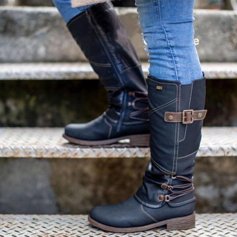 Новые женские кожаные сапоги, сапоги до колена, модные рыцарские сапоги, женские зимние длинные ботинки, большие размеры 35-43