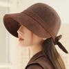 Elegant bow bucket hat autumn new temperament basin hat fashionable versatile bow lace-up equestrian hat