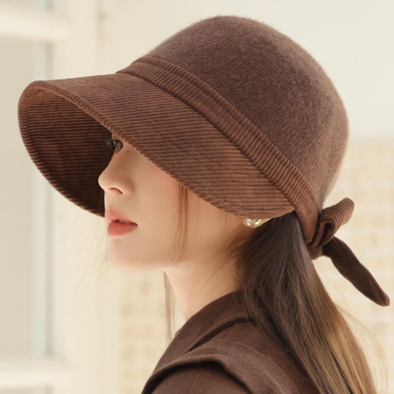 Elegant bow bucket hat autumn new temperament basin hat fashionable versatile bow lace-up equestrian hat