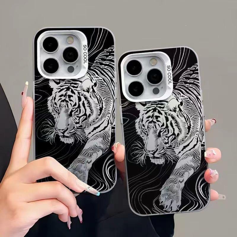 Крутые линии Белый Тигр, подходит для чехла на телефон Apple 15promax iPhone12 противоударный 14plus Guochao XS жесткий