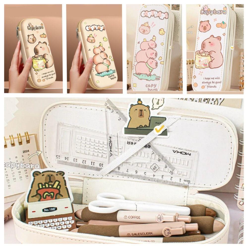 Zipper Capybara Stationery Box Large Capacity Pencil Pouch 3D Capybara Pen Case Teens Girls Boys