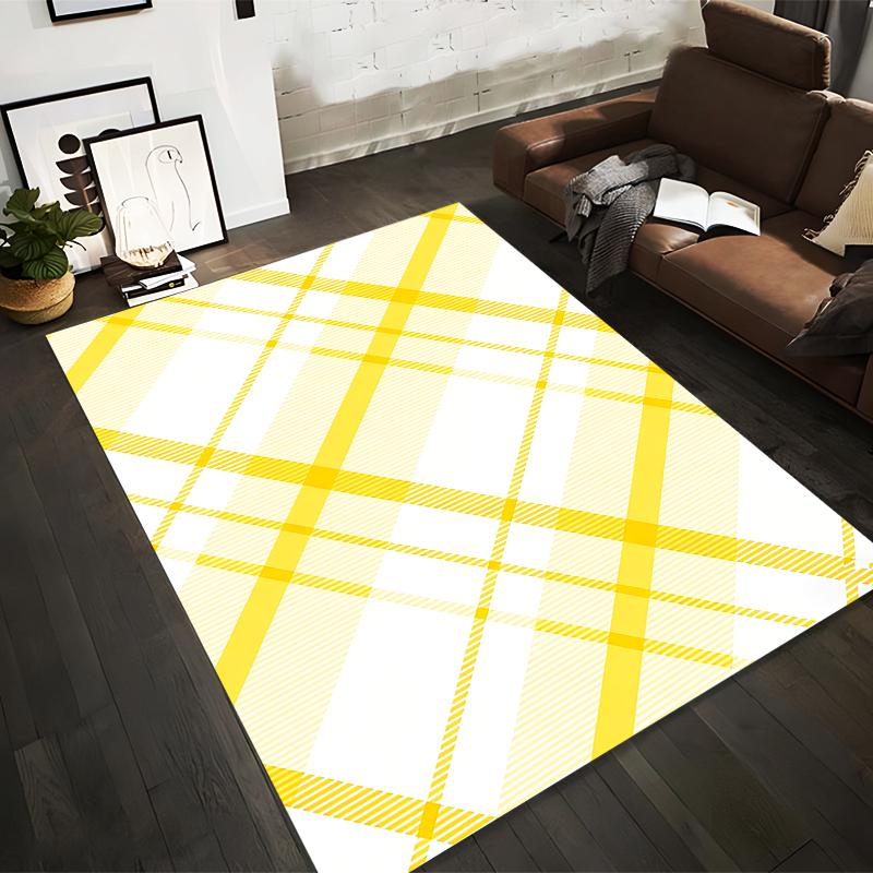Yellow and White Plaid Pattern Printed Carpet for Modern Living Rooms Suitable for use as an anti-slip for living room bedroom sofas