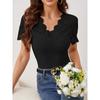 Women's New Fan-shaped Front and Back V-neck Lace Splicing Slim Thin T-shirt Short-sleeved Tops