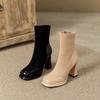 Fashion 2024 Autumn Winter Women Shoes Ankle Boots Square Toe Split Leather British Nobility Style Fashion Socks