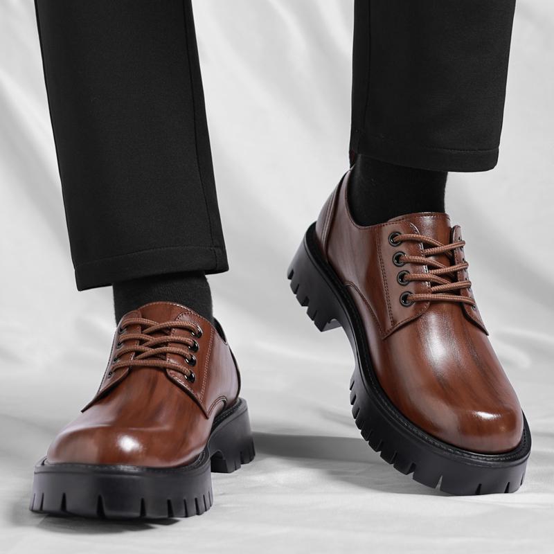 Модные мужские туфли на толстой подошве в стиле ретро, повседневные, британские, для отдыха на открытом воздухе, для деловой вечеринки, свадьбы жениха, классические коричневые туфли
