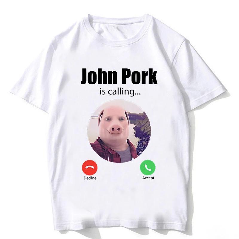Смешная футболка John Pork Is Calling Answer Call Phone для женщин, свиные топы, готическая хип-хоп футболка, уличная одежда
