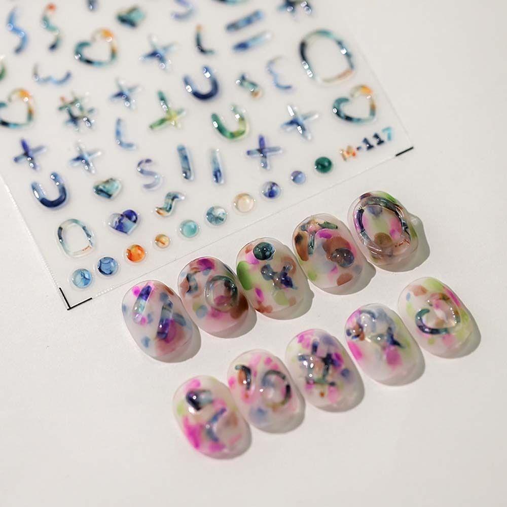 Love Heart Jelly Cartoon Nail Stickers Smile Pattern Jelly Bear Nail Decals Colorful   Girls