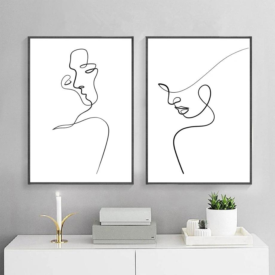 1 шт. настенное украшение постер спальня декор для комнаты абстрактные простые украшения для дома линии лицо холст картины постеры картинки без рамки