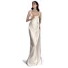 2025 Retro Satin Light Wedding Dress - Simple Spaghetti Strap Gown with Small Train