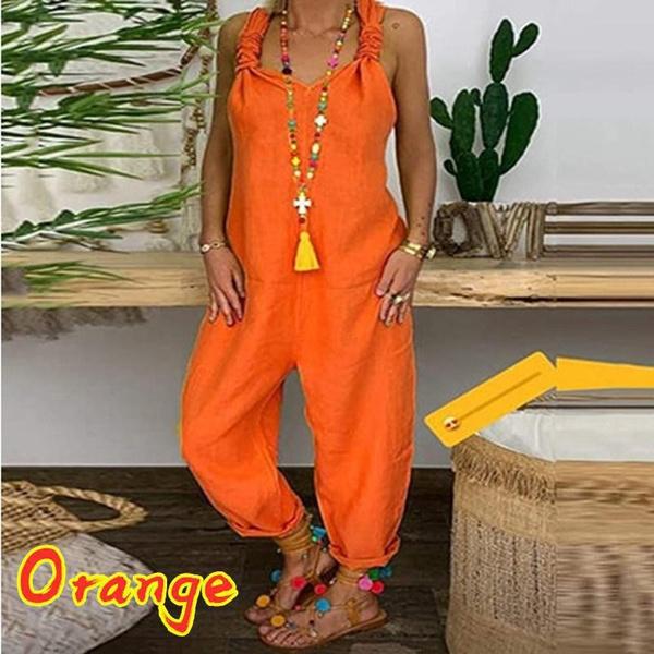 Women Casual Loose One-piece Suspender Pants Summer Solid Color Sleeveless Baggy Rompers Classic Long Overalls Jumpsuits