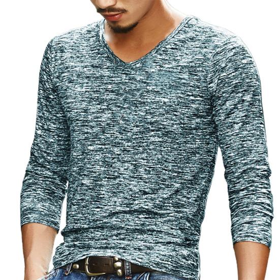 Мужская рубашка с длинным рукавом и эластичным верхом с V-образным вырезом на осень