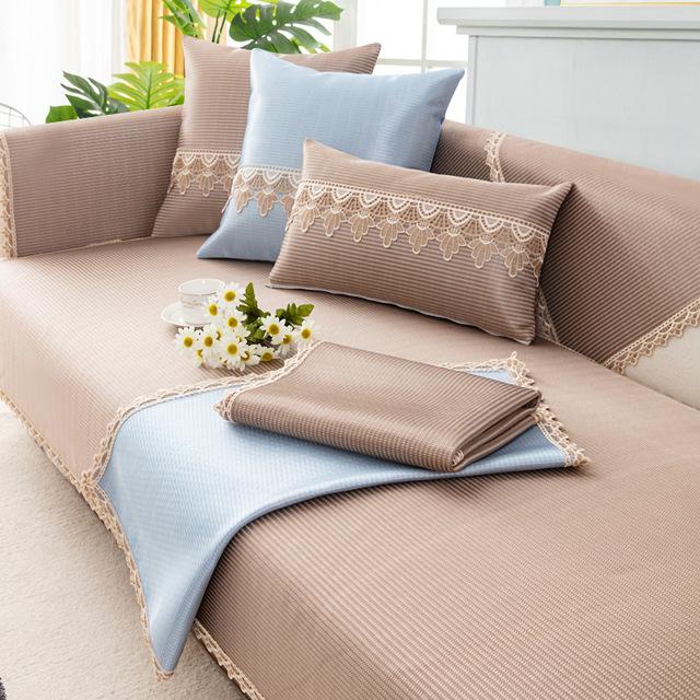 Чехол для дивана из ледяного шелка, летний четырехсезонный универсальный нескользящий чехол для дивана, сиденья, кружевное полотенце для дивана для гостиной, чехол для дивана