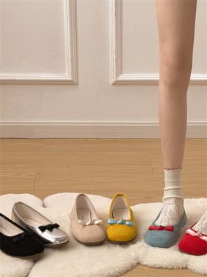 Туфли феи на плоской подошве, нежные вечерние туфли, одинарные туфли, французский бант, круглый носок, балетки, женские, летние, новые