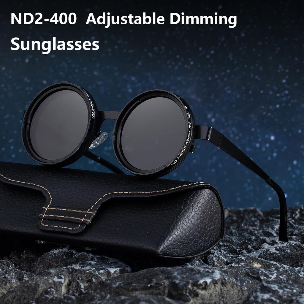 Nd2-400 9 Level Adjustable Dimming Polarized Sunglasses Men Women Fishing Punk Round Glasses Driving Eyeglasses Nd Filter