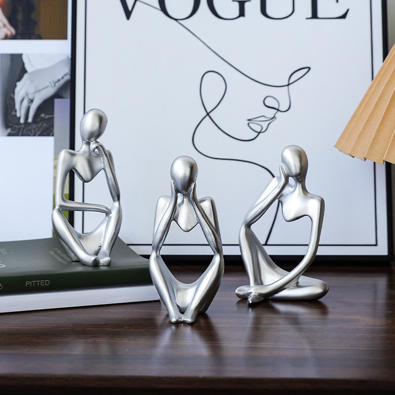Nordic Minimalist Silver Thinker Sculpture for Home and Hotel Decor