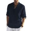 Men's Linen-Cotton Shirts - Loose Fit Mandarin Collar, Solid Color Long Sleeve Streetwear for Spring-Summer & Plus Size
