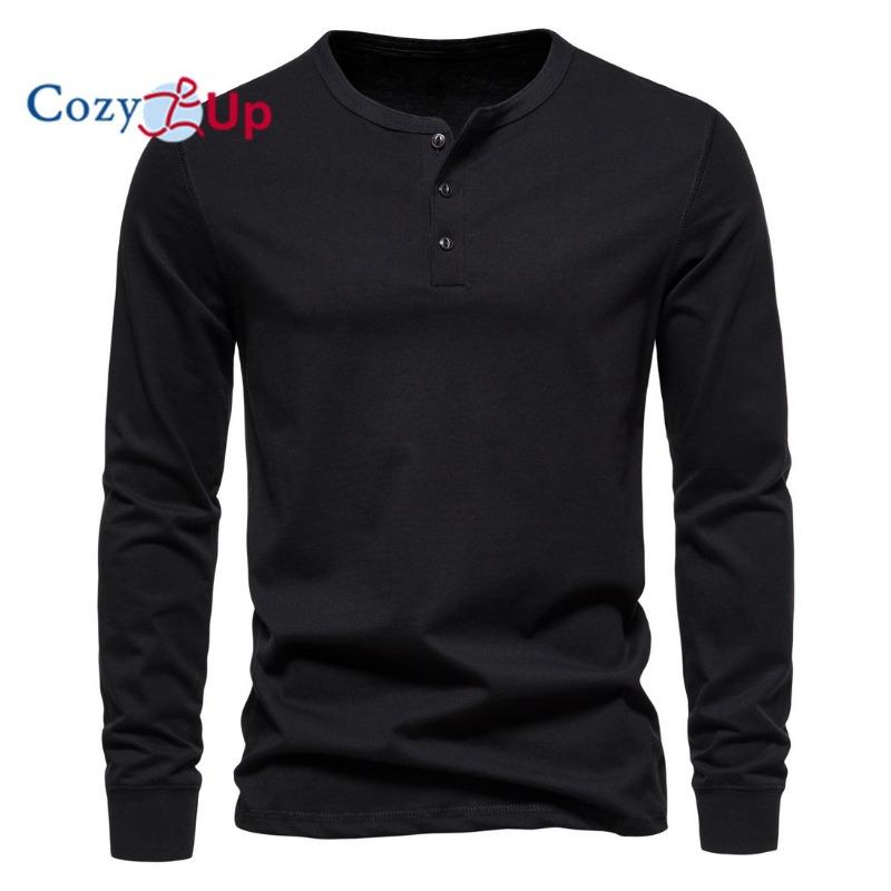 Cozy Up Мужская мода повседневная передняя планка базовые футболки Henley с длинными рукавами