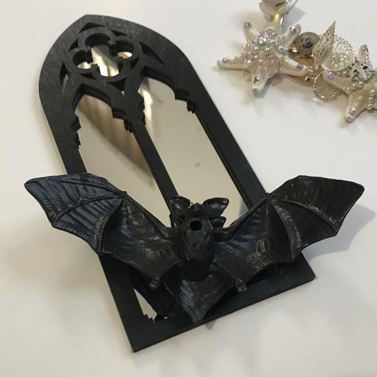 Gothic Cathedral Window Mirror Vintage Baroque Wooden Black Bat Mirror Home Office Living Room Bedroom Bathroom Decorative Wall Mirror