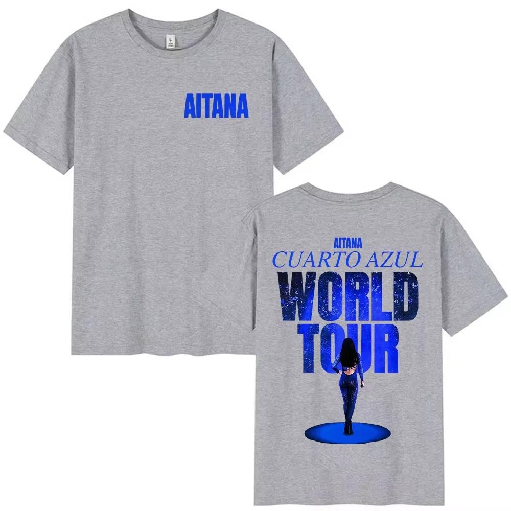 Aitana Cuarto Azul World Tour 2026 summer Graphic TShirt Men Hip Hop Pop Fans Clothing Vintage pure Cotton Shortsleeved top