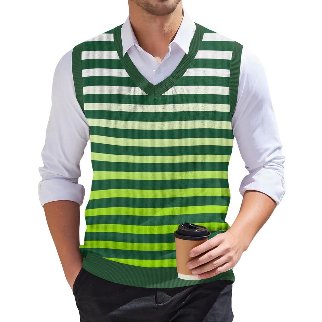 Мужской модный принтованный V-образный вырез без рукавов трикотажный пуловер