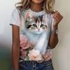 3D Printed Artistic Cat T-Shirt For Women Funny Animal Pet Pattern Tees Summer Casual Short Sleeves Loose T Shirts O-Neck Tops