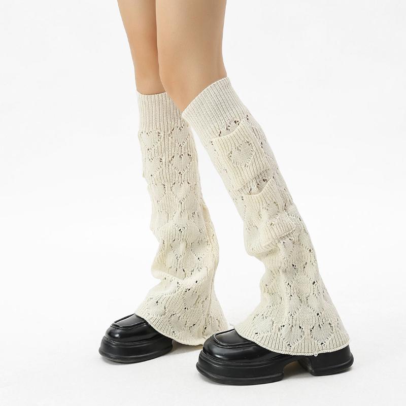 Wide Leg Slimming Flared Leg Warmers JK Slouch Socks Knitted Leg Warmers Y2K Hot Girl Socks Heart Cutout Girlish