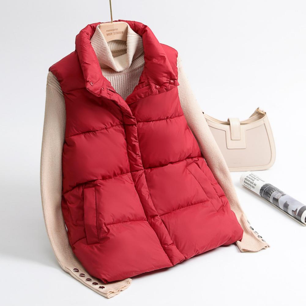 Женский короткий пуховый жилет Осень Зима Стиль Теплая хлопковая куртка Приталенная Верхняя одежда Модный