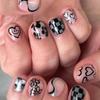 24 шт. накладных ногтей, короткие, квадратные, простые, серые, клубничные, французский маникюр с ромашками, атмосферные, модные, носимые ногти