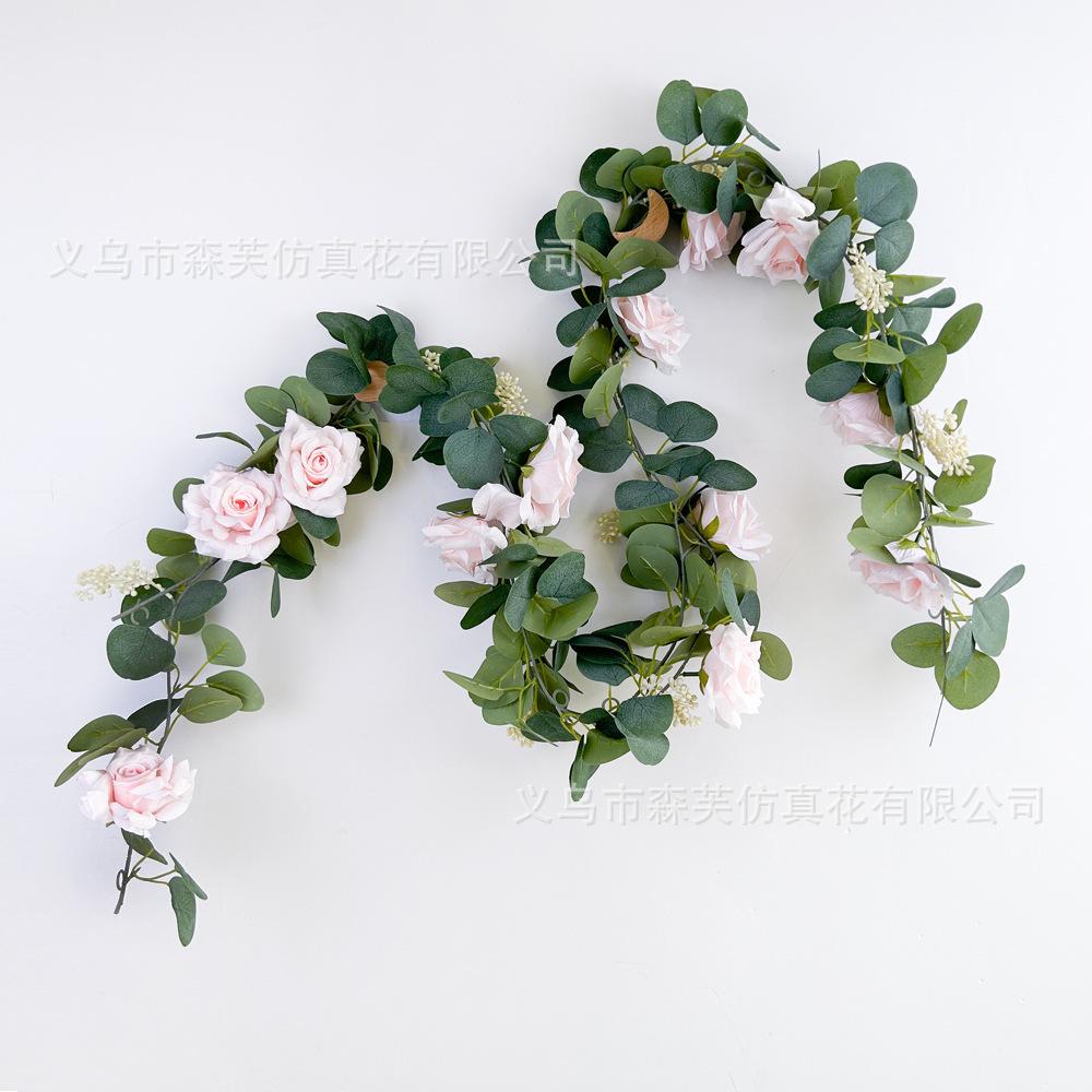 Simulated Green Plant Eucalyptus Rose Berry Rattan Wedding Home Table Rattan Wall Hanging Decoration
