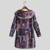 Women's Fleece Jacket Fall Winter Ethnic Printed Hooded Jacket Warm Long Sleeve Outwear Coat with Button Front for Daily Wear Outdoor Activities