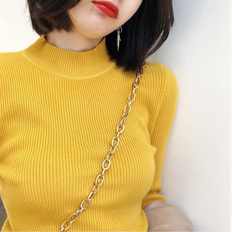 Осенний повседневный вязаный свитер, женский пуловер с полуводолазкой и длинными рукавами, свитера, женский джемпер с однотонным низом, топы 27972