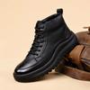 Модные осенне-зимние кожаные ботинки на платформе и бархате для мужчин Модные повседневные черные мужские ботильоны на мягкой подошве Дизайнерская обувь для сноубординга