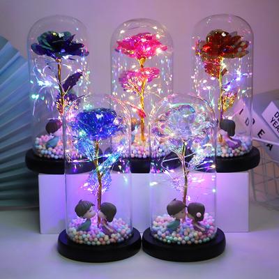 Горящая LED Зачарованная Галактическая Роза Вечная Красавица и Чудовище Роза с Гирляндами в Куполе для Рождественского Подарка на День Святого Валентина