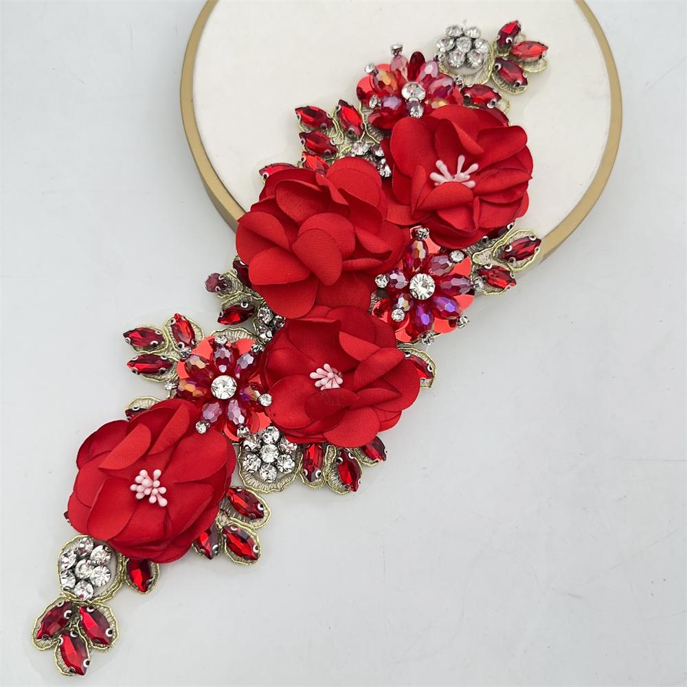1PCS Handmade 3d Sew On Applique Embroidery Rhinestone Flower Patch for Wedding Dress