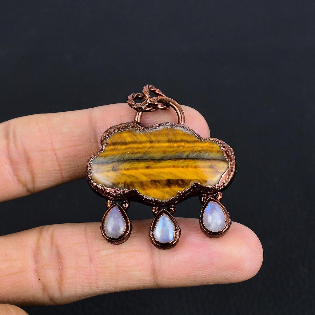 Tiger's Eye Copper Pendant, Copper Electroformed Pendant Jewelry. Gift For Women Handmade Pendant Gemstone Jewelry