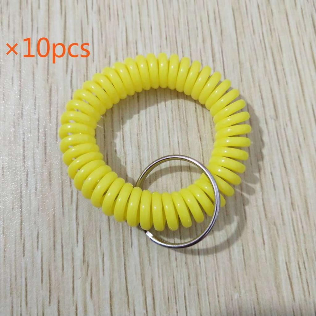 10 шт. Спиральный браслет-брелок Lucky Line 2" на запястье с кольцом для ключей из стали, Многоцветный гибкий браслет-брелок на запястье, Растягивается до 12",