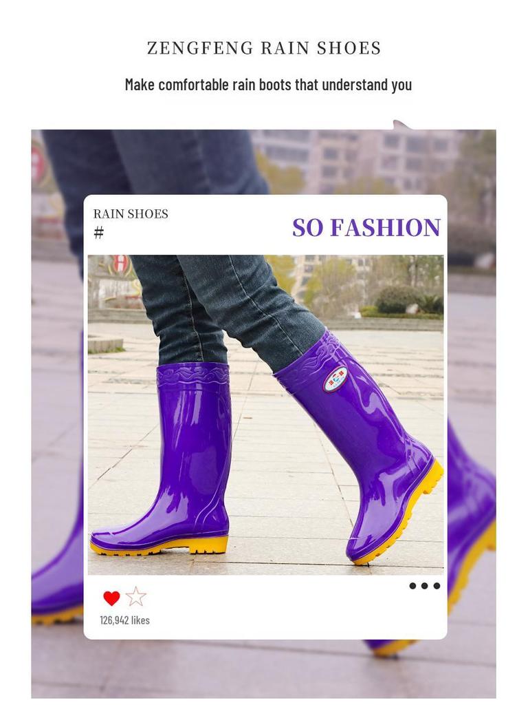 Waterproof Women's Fashion Long Rain Boots - Wear-resistant, Non-slip Rubber for Commuting or Kitchen Use