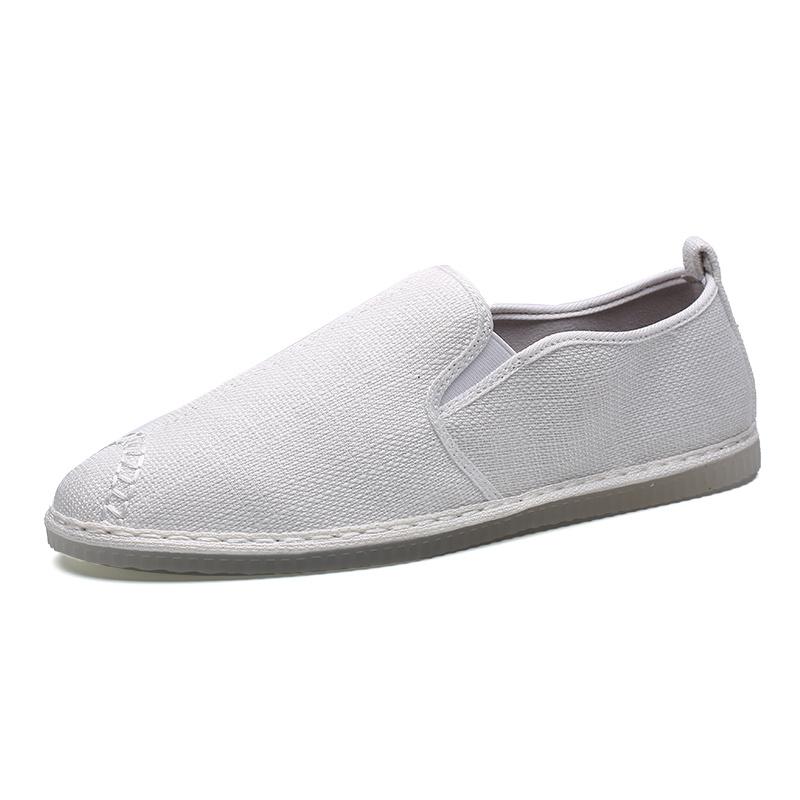 Горячая Распродажа Классические мужские белые мокасины ручной работы Slip-On Shoes Мужские удобные дышащие парусиновые туфли на плоской подошве Мужская ленивая повседневная обувь