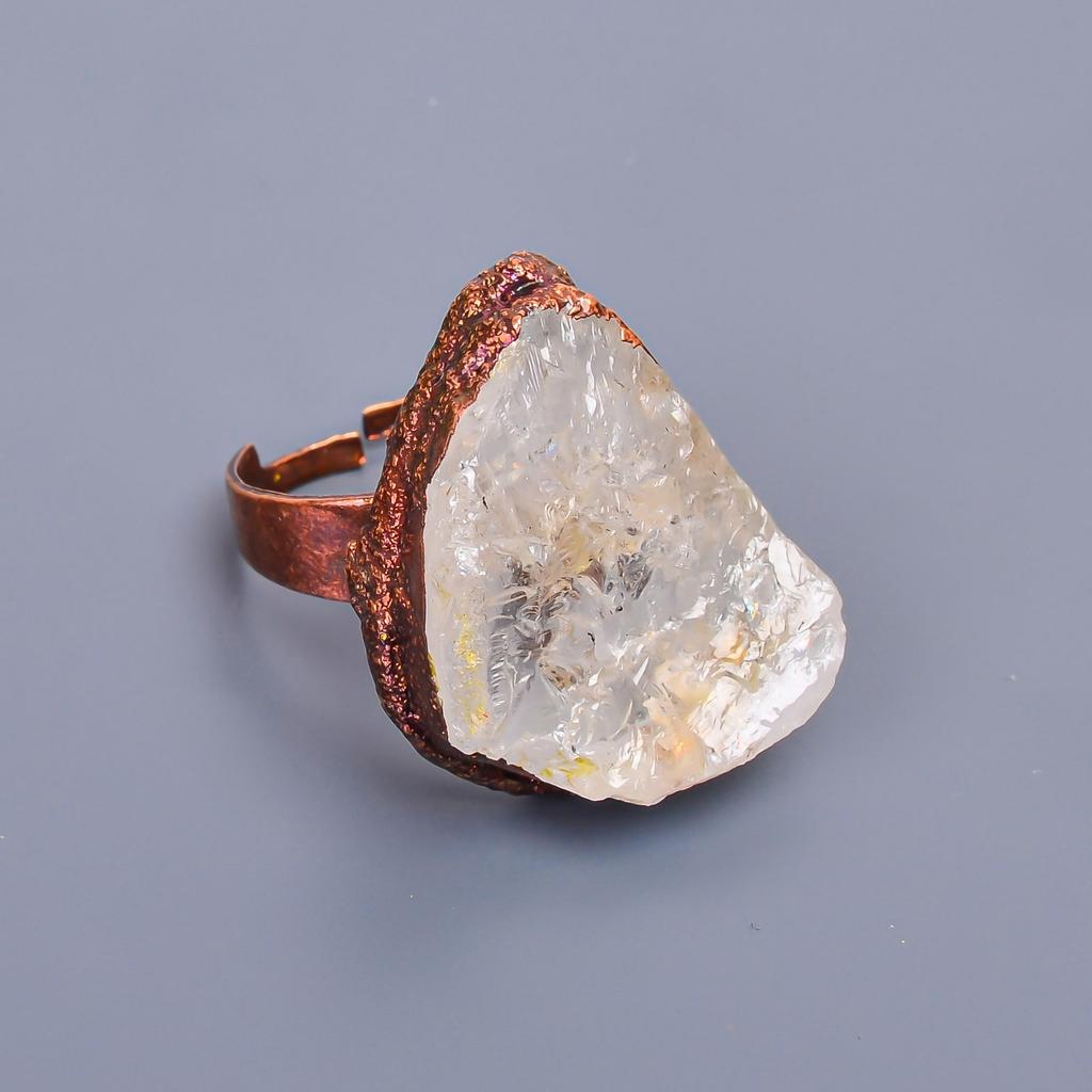 Причудливый Кристалл Необработанный Камень Медь Арт Деко Коктейльное Помолвочное Подарочное Кольцо Ювелирное Изделие V-8