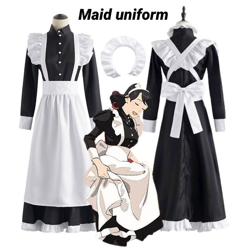 Костюм горничной в английском стиле с жемчужным кружевом, длинный, идеально подходит для косплея и кофейни