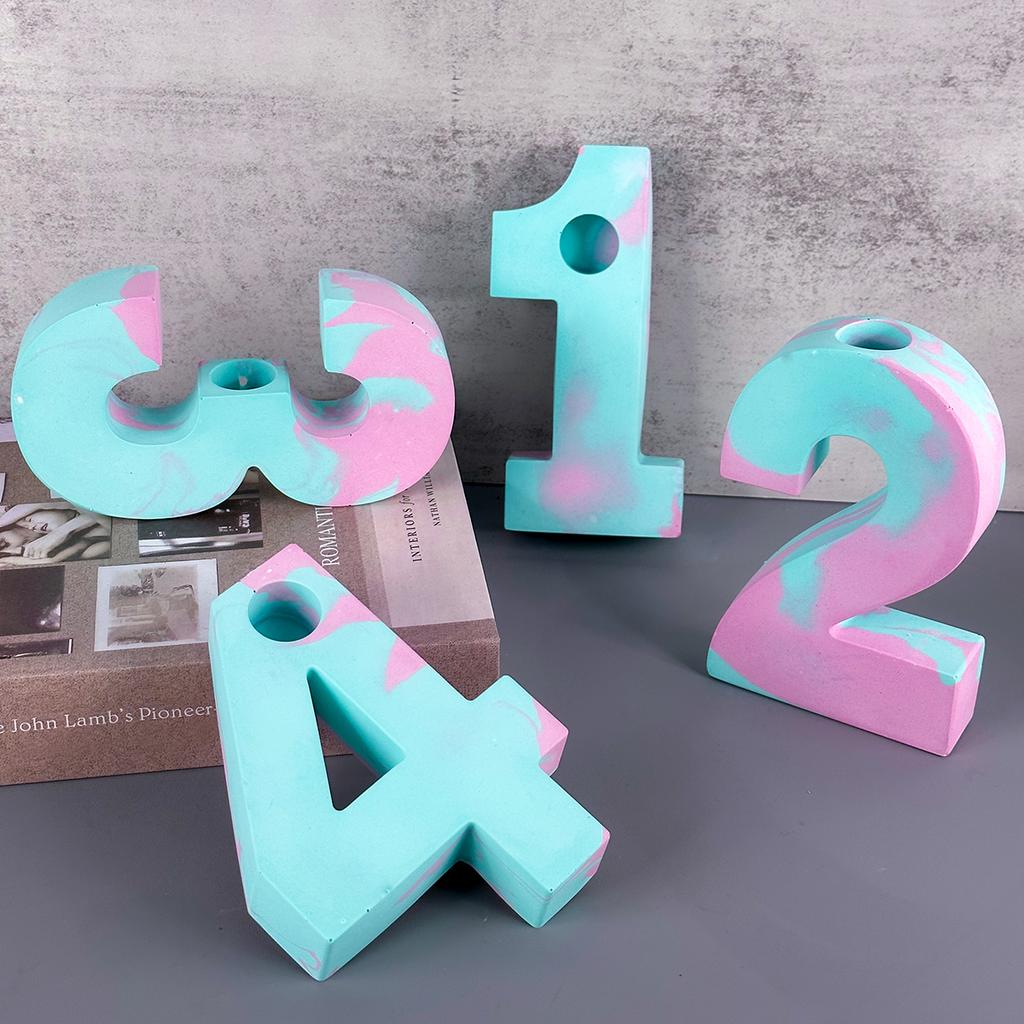 3D Number Candle Holder Silicone Mold DIY Handmade Candlestick Plaster Epoxy Resin Concrete Casting Molds Home Desktop Decor