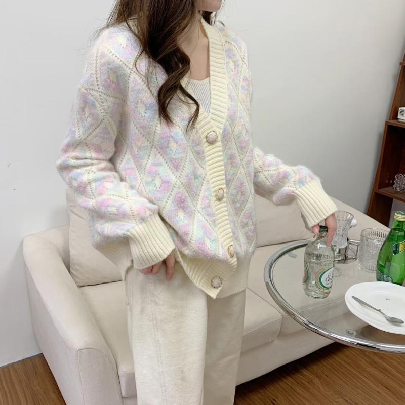 Нежный бархатный свитер с v-образным вырезом для женщин, кардиган, корейский свободный трикотаж, весна-осень 2023, свитер с длинными рукавами, кардиган