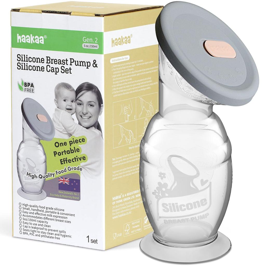 Haakaa silicone breast pump with silicone cap, capacity is 5 (about 150ml).