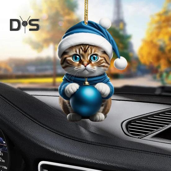 Рождественский кот, украшение на рождественскую елку, подвесной рюкзак, брелок, акриловый праздничный аксессуар для зеркала заднего вида автомобиля, сумка для ключей